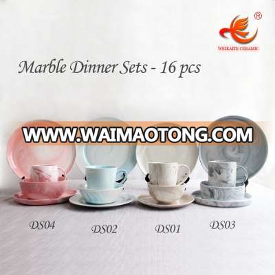 WKTDS01 wholesale 16 pcs Marble Look dinnerware fine bone china ceramic porcelain dinner set