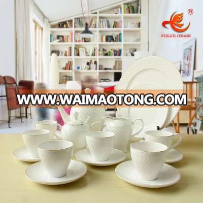 WKTTS008W chaozhou porcelain factory bone china tableware 24 pcs white porcelain ceramic coffee tea set