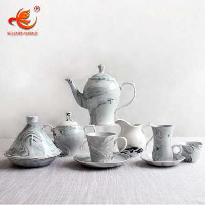 WKTTS02 porcelain factory marble porcelain ceramic arabic 12 pcs cawa cup coffee and tea pot sets