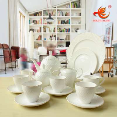 WKTTS008W chaozhou porcelain factory bone china tableware 24 pcs white porcelain ceramic coffee tea set