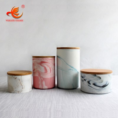 WKTSJ01 marble style jar decorative kitchen with wooden lid food coffee porcelain storage jar ceramic canister marble sets